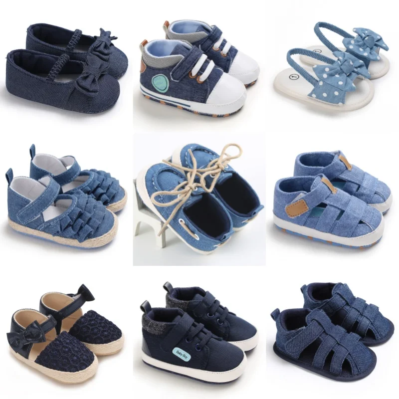 

Four Season Blue Main Picture Comfortable and Lightweight Walking Shoes 0-12 Months Soft Sole Anti Slip Crawling Shoes