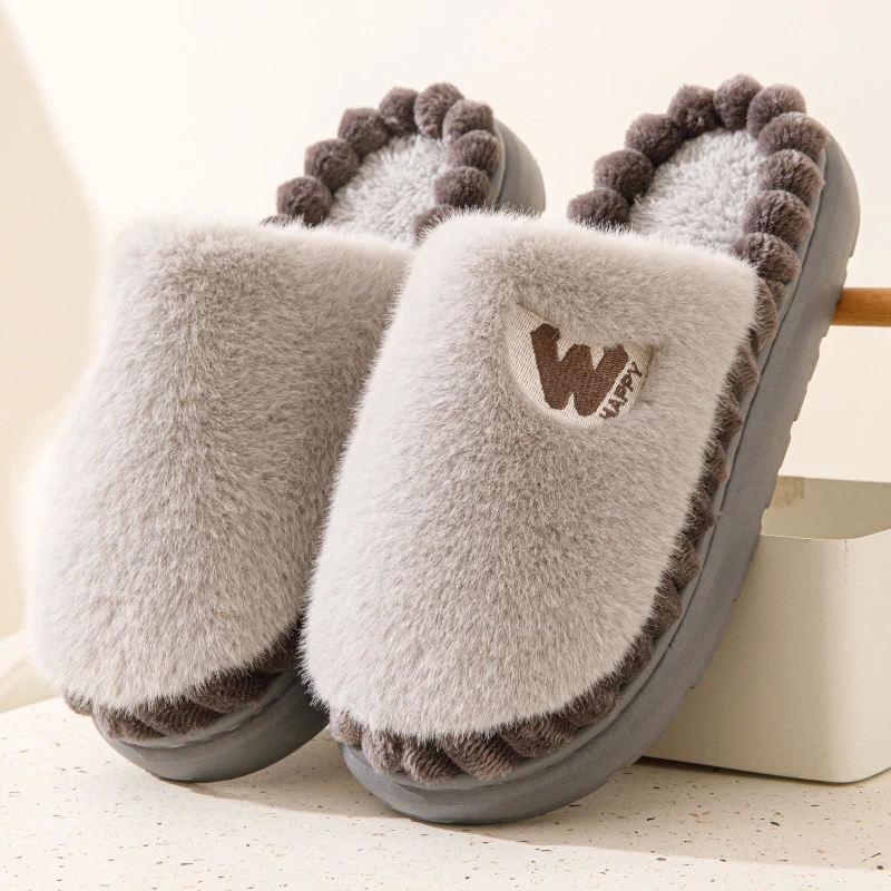 

Мужская хлопковая обувь, зимние модные утолщенные плюшевые домашние тапочки, нескользящие меховые шлепанцы с толстой подошвой