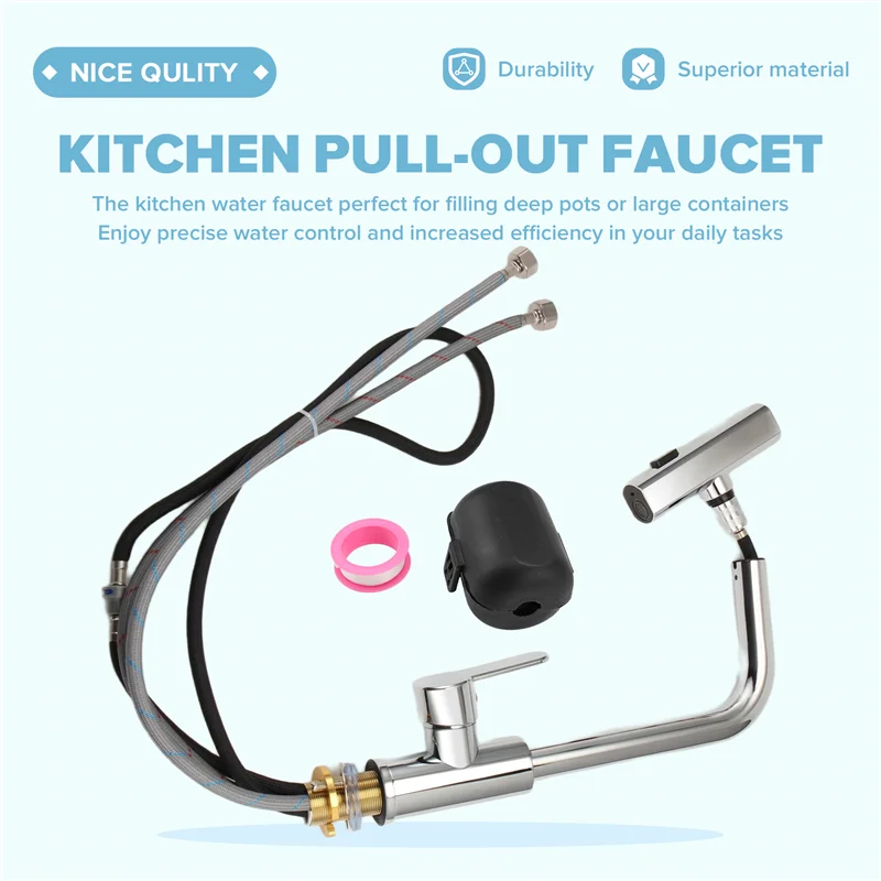 ก๊อกน้ำแบบดึงออกได้ LICE-Kitchen, ก๊อกผสมน้ำร้อนน้ำเย็นแบบยืดหยุ่นพร้อมติดตั้งบนเคาน์เตอร์และโหมดฝักบัวแบบสตรีม