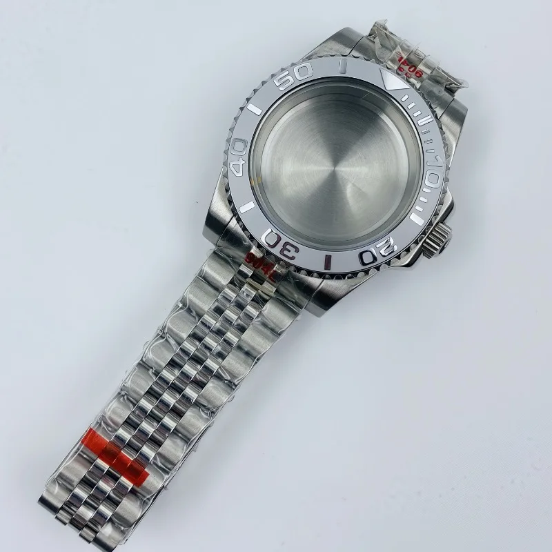 Per cassa NH35 Set di cinturini per cassa in acciaio inossidabile da 40 mm Raccordo in vetro zaffiro per cassa piatta con movimento NH34