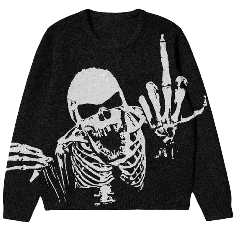 

Skull Sweater Men Gothic Punk Vintage Retro Wool Knit Pullover 2023 New Winter Y2K Harajuku Oversized Women's Sweater Knitted