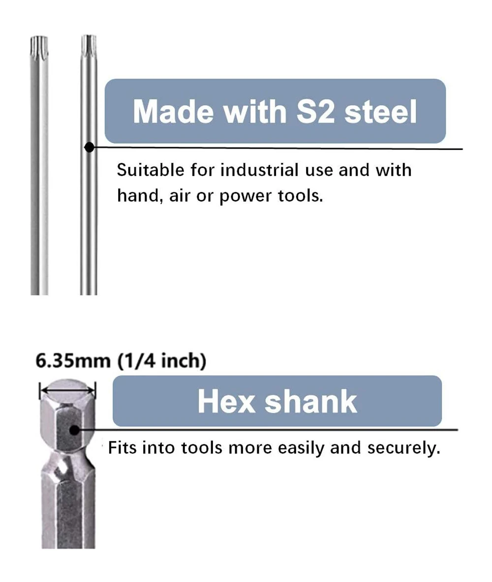 11-teiliges Torx-Sicherheits-Bit-Set aus S2-Stahl, magnetisches Sicherheits-Schraubendreher-Set, 50/100 mm Stern-Schraubendreher-Set für Shark Vacuum T6-T40 – Detail 10