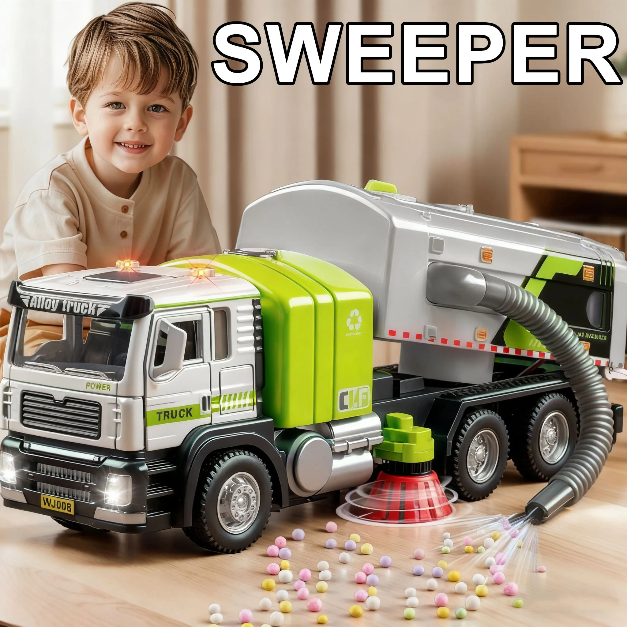 Maßstab 1:50 Legierung Kehrmaschine LKW Diecast Auto Spielzeug Türen geöffnet mit Sound Licht Miniatur Engineering Fahrzeug Kinder Puzzle Spielzeug