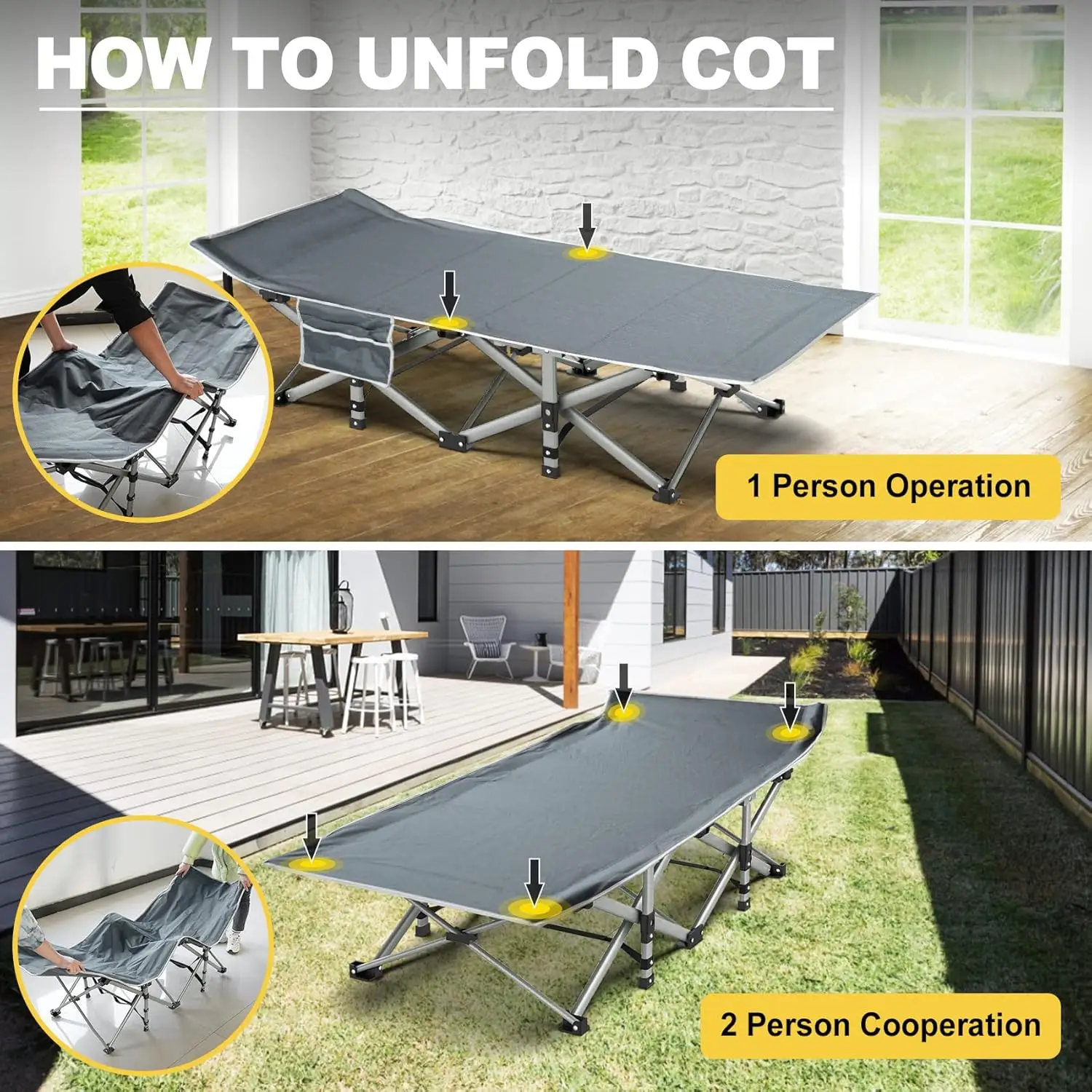 Camping Cot, Folding Camping Cots for Adults, Portable Sleeping Cot with Carry Bag, Charcoal Grey image 3