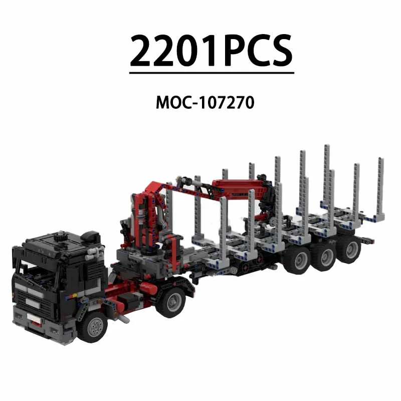 Building Blocks190-42 and Logging Trailer with Crane Model MOC-107270 Assembly Timber Trailer 2201pcs Christmas Gift for Kids