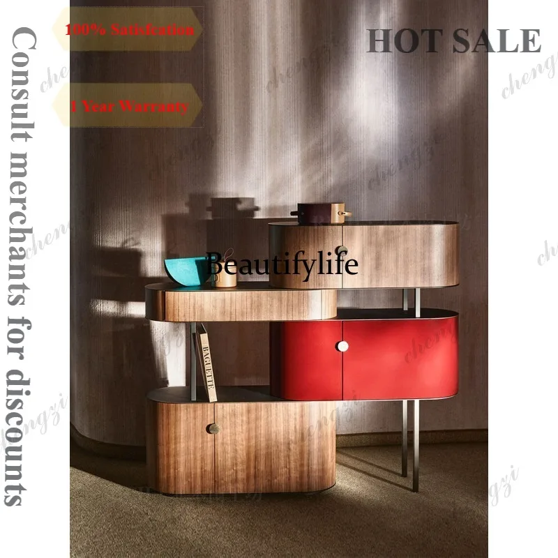 high-end wall modern light luxury solid wood wine cabinet living room storage multi-layer storage cabinet high-end furniture
