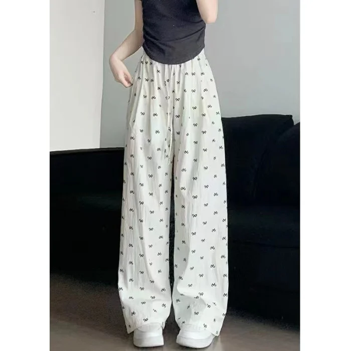 แฟชั่นโบว์กางเกงขากว้างผู้หญิงฤดูร้อนเอวสูงสลิมมิ่ง