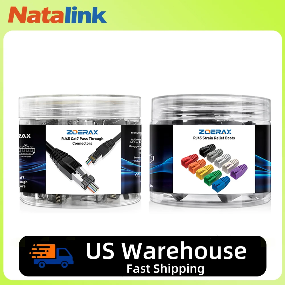 

Natalink 50PCS RJ45 Cat7/6a Connector Pass Through Shielded Network Modular Plug 3-Prong Gold Plated with Strain Relief Boots