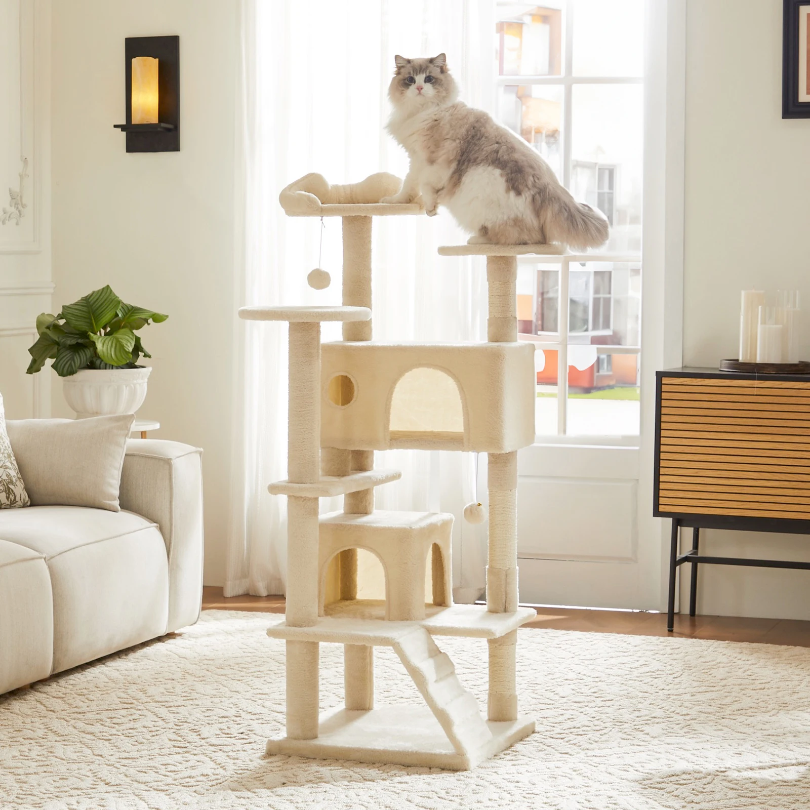 

JHK 54in Tall Multi-Level Cat Tree Tower for Indoor Pet Furniture Stable Kitty Play House with Sisal Scratching Post for Home