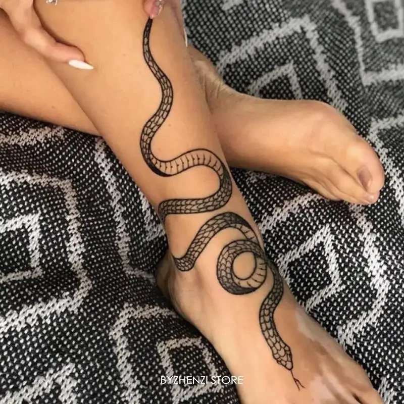 Pegatinas de tatuaje temporal para hombres y mujeres, calcomanías impermeables de serpiente negra, vino oscuro, calcomanías de cintura corporal,