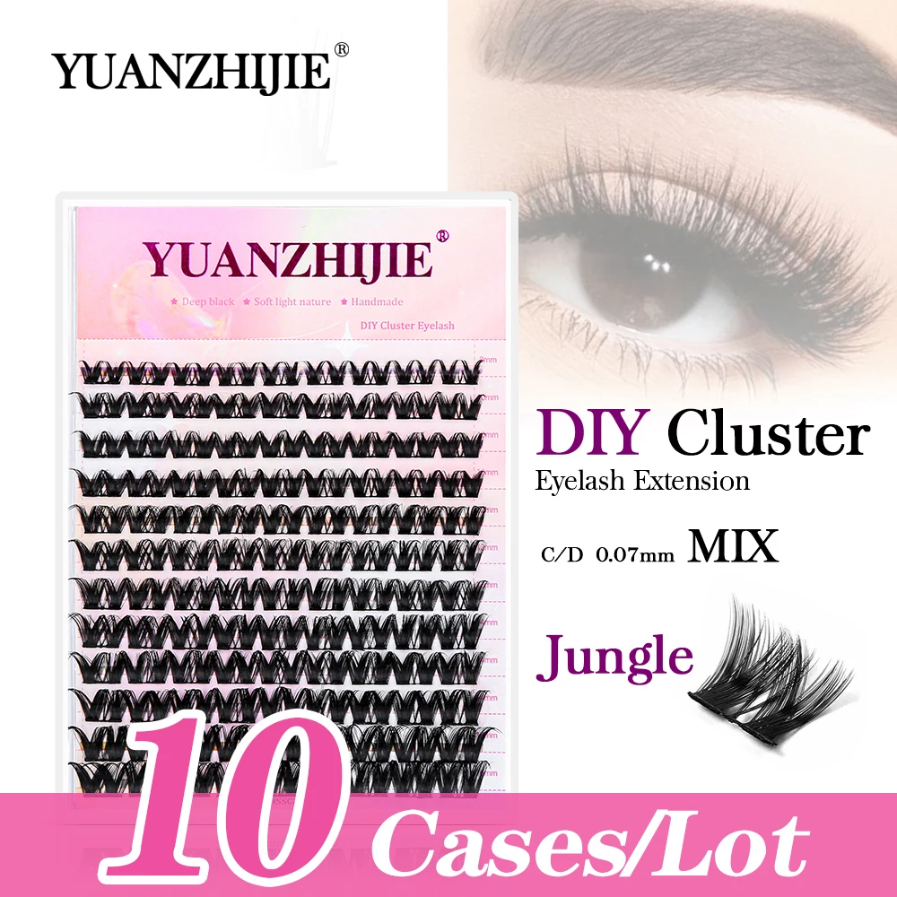 

10cases/lot YUANZHIJIE Segmented DIY Cluster Lashes Kit 240 Bundles 30D 40D Individual Lash Tweezers Remover High-end Eyelashes