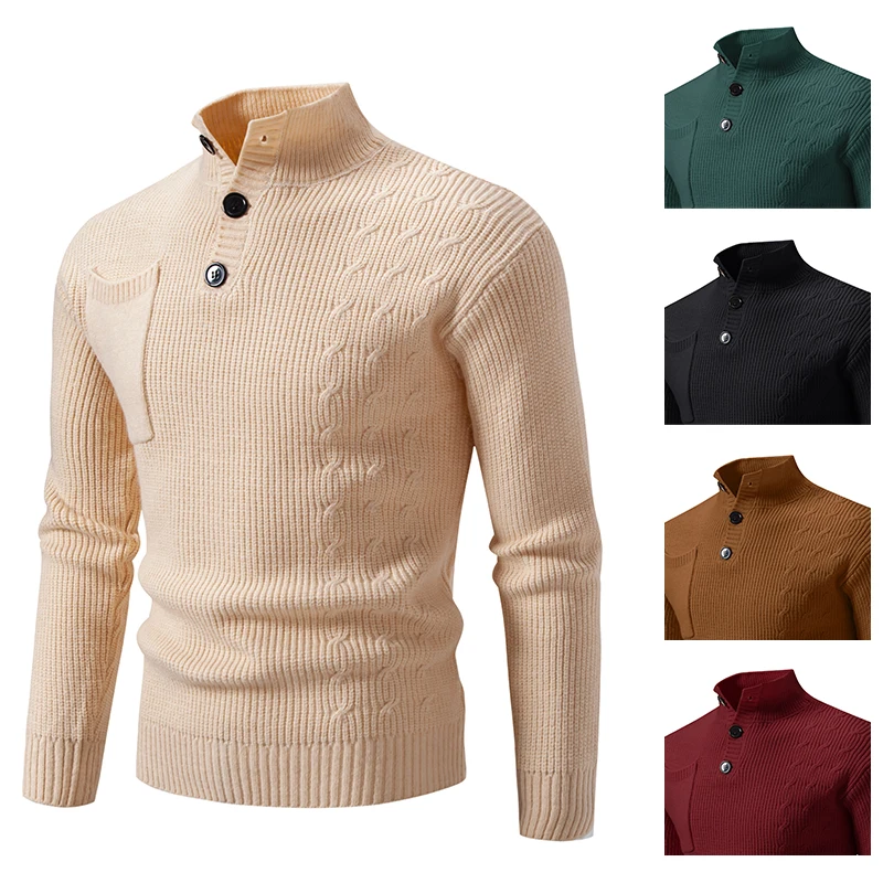Suéter Vintage para hombre, jerséis cálidos de diseñador con botones originales, Jersey para hombre 2025, ropa de otoño sólida de lujo