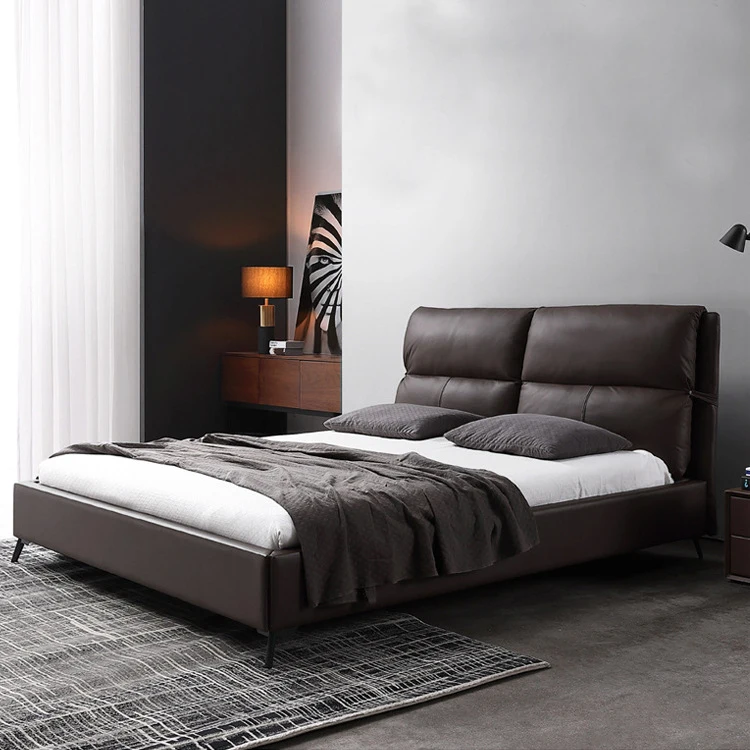 ATUNUS Modern High-end interior bedroom furniture solid wood material stainless steel leather bed frame