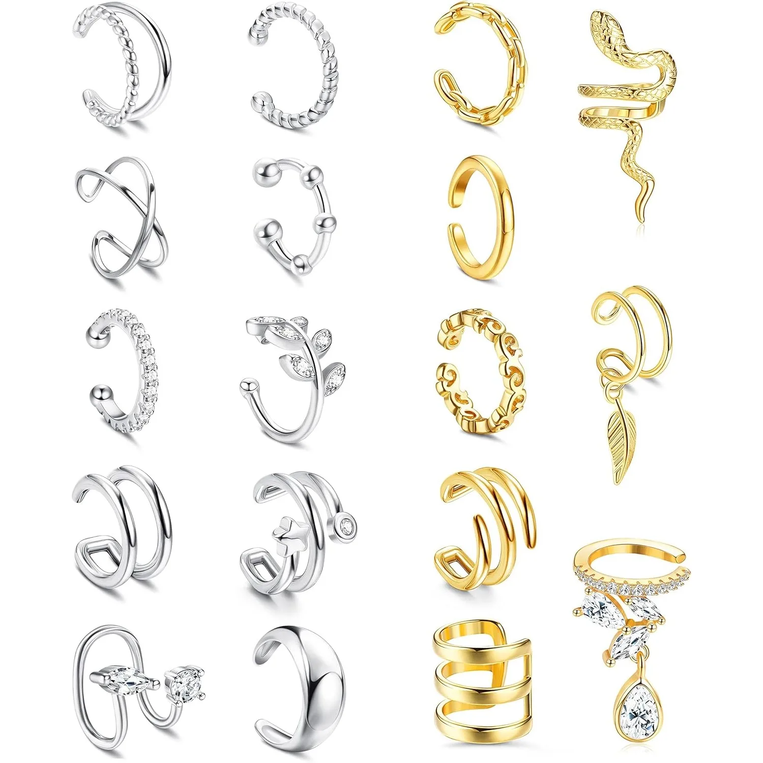Bobisty 18Pcs Ear Cuff Earrings for Women 14K Gold Plated Non Piercing Adjustable Ear Cuff Earring Helix Wrap Ear Jewelry Gifts