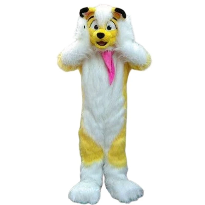 Long Fur Yellow Husky Fox Mascot Costume Suits Dog Adult Size Unisex Fancy Dress Handmade Cartoon Character Mascot Costume Gift