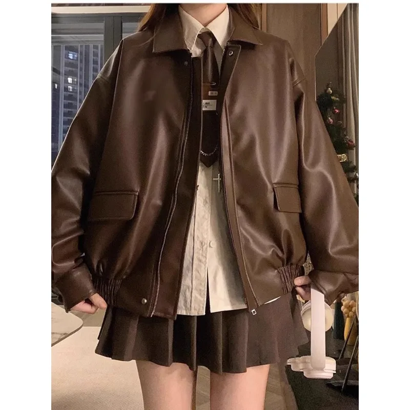

New American short jacket for women in autumn and winter, short leather jacket for short women in spring and autumn women jacket