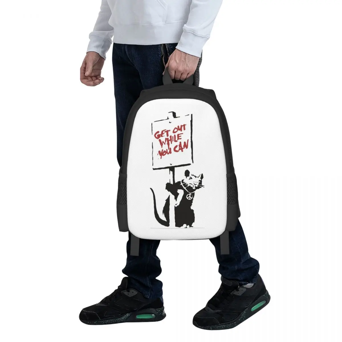 

Get Out While You Can Banksy Graffiti Student Backpack School Bag Hiking Travel Daypack for Men Women Bookbag Shoulder Bags