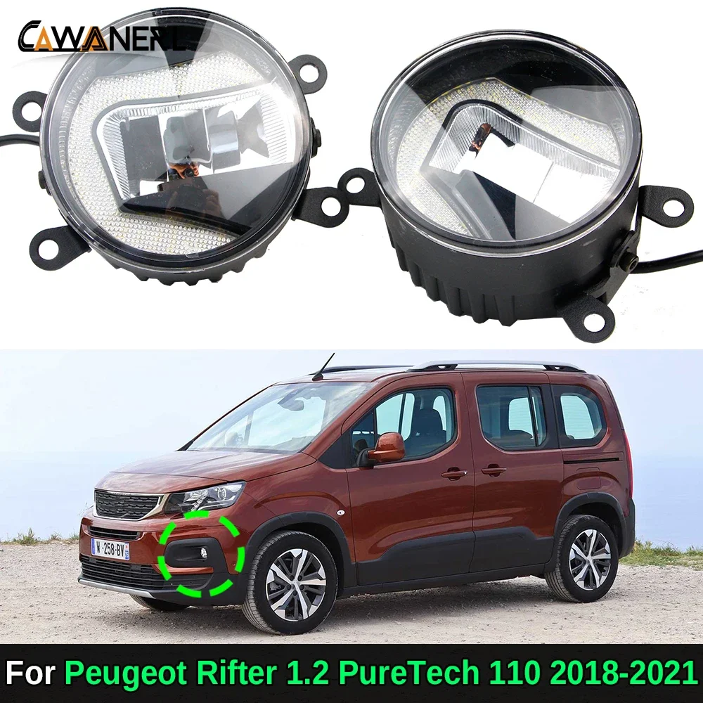 2 X 30W Car LED Fog Light DRL Daytime Running Lamp Assembly 2in1 Design For Peugeot Rifter 1.2 PureTech 110 2018 2019 2020 2021
