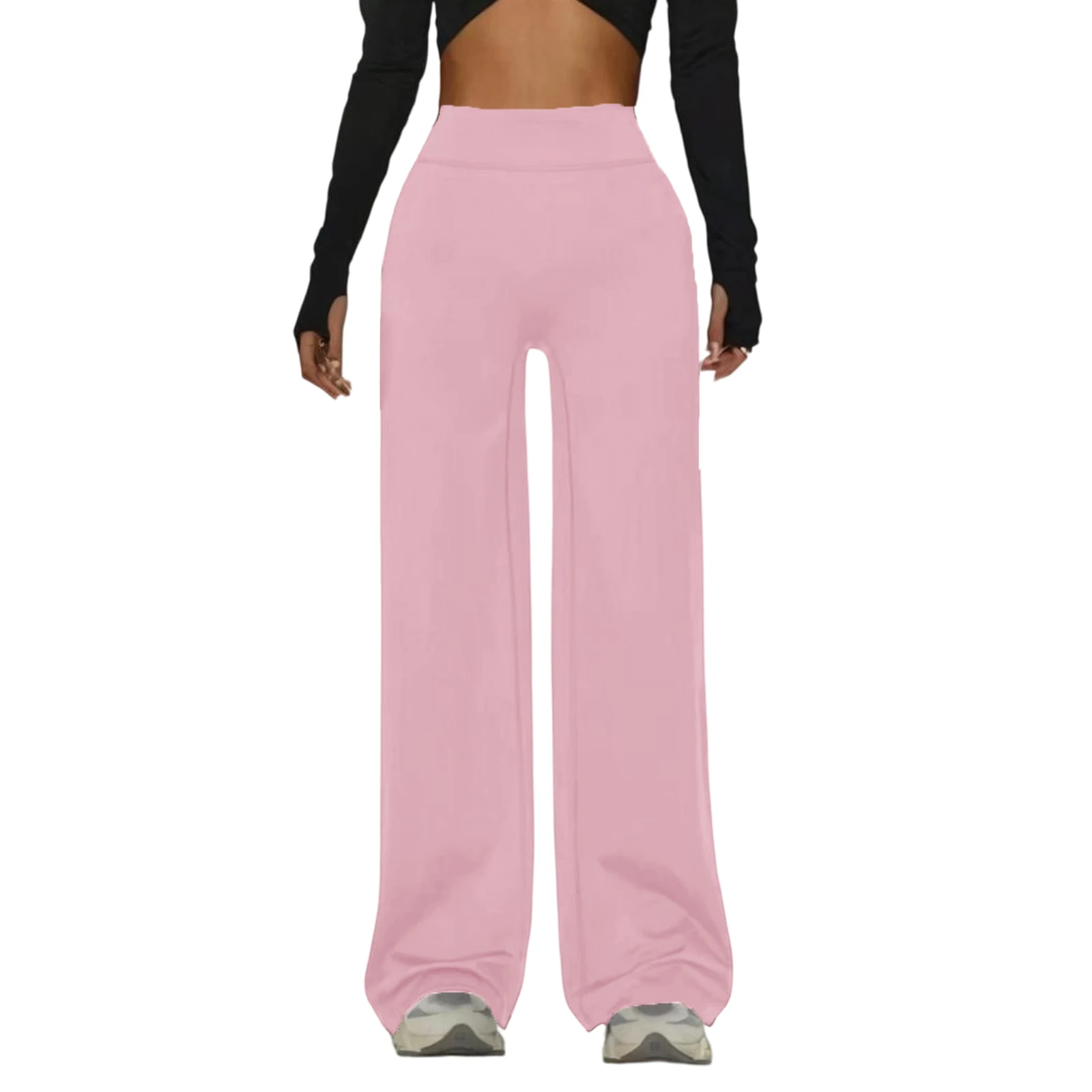 سراويل يوجا نسائية غير رسمية عالية الخصر مستقيمة الساق سراويل يوجا أنيقة ومتعددة الاستخدامات بلون واحد سراويل رياضية نسائية