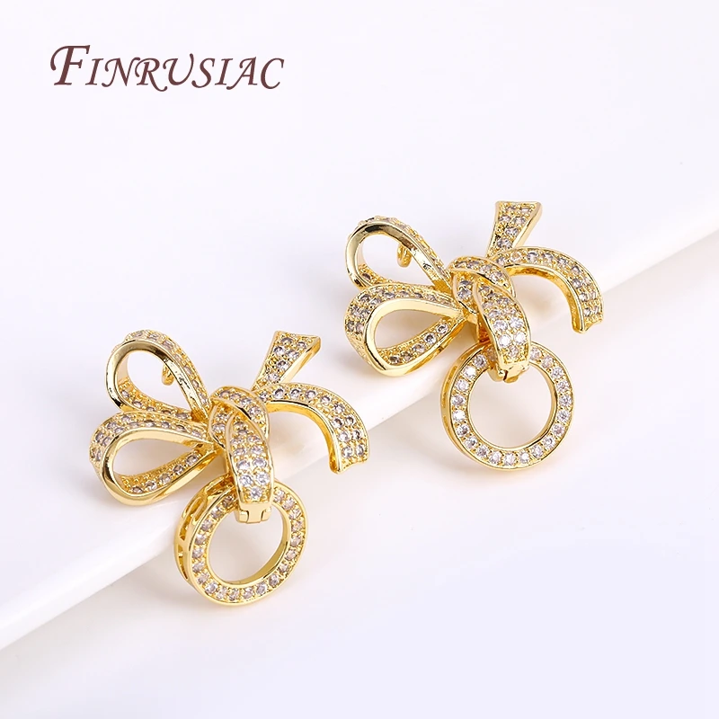 18K Gold Plated Inlaid Zircon 3 rings Bowknot Butterfly Pearl Clasps Fastener, DIY Pearl Jewelry Decoration Connector Clasps