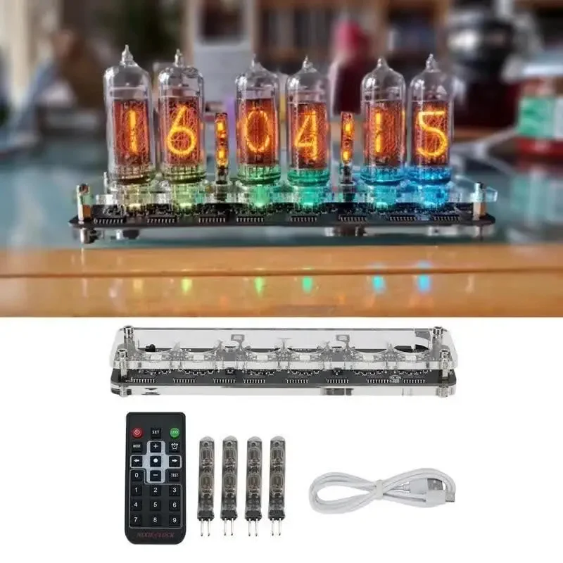 

6-bit IN14 Glow Tube Clock Module Nixie Clock Audio Accessories Diy USB 5V With Backlight clock digital plus 4 small lamp tubes