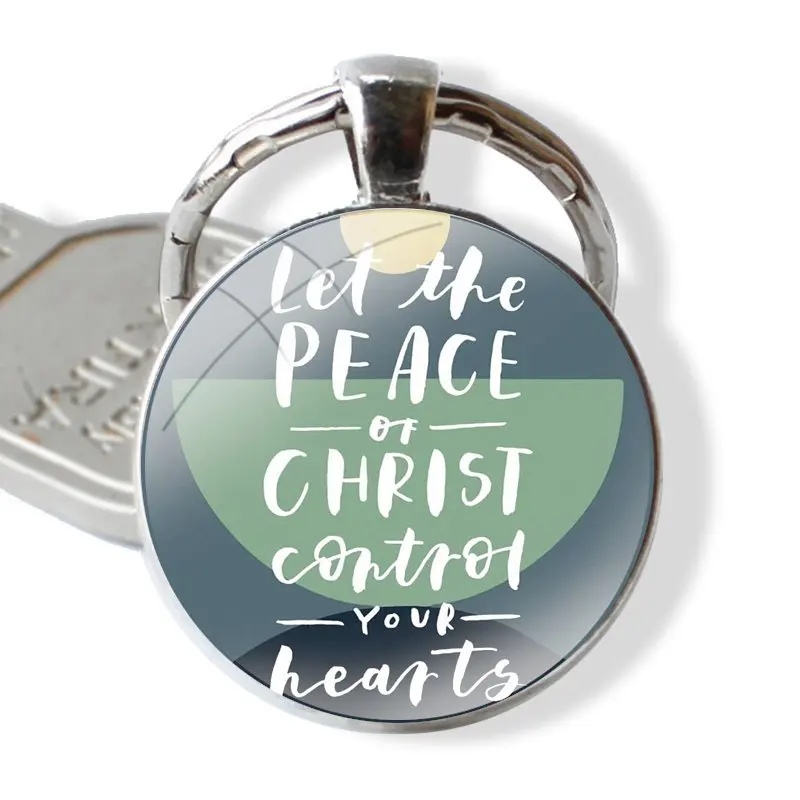 Christ Jesus Bible Verse Keychain Handmade Glass Cabochon Key Ring Holder Pendant Key Chains