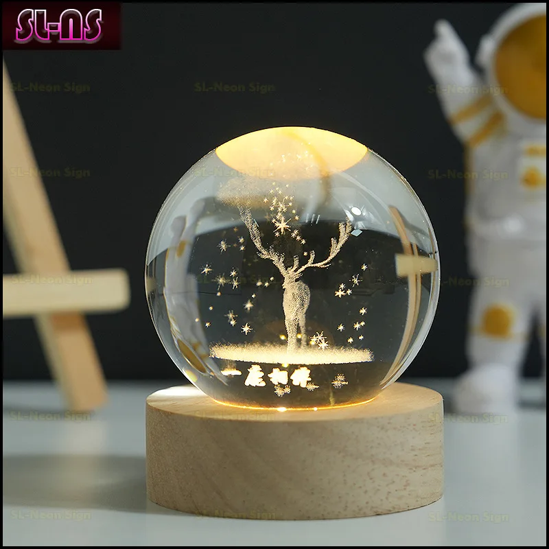 LED Night Light Glowing Solar System Crystal Ball Desktop Small Night Light Decoration Starry Sky Glass Ball Birthday Gift