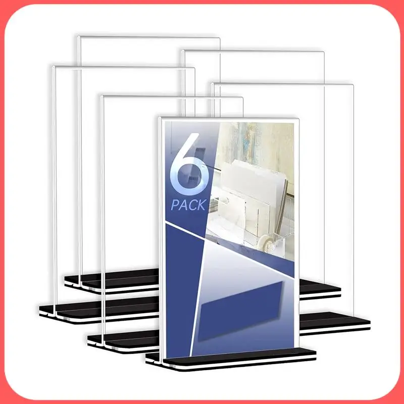 

AA89-Acrylic Sign Holder Plastic Sign Holder 8.5X11 Inches, 6 Pack T Shape Table Top Display Stand, Double Sided