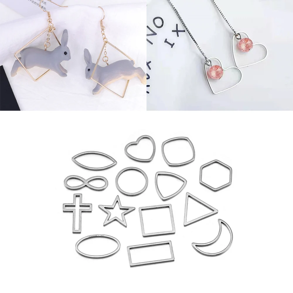 30 sztuk ze stali nierdzewnej z dziurką geometryczne ramki Bezel puste podstawy dla Epoyx rzemiosło żywiczne Charms wisiorki/biżuteria do własnoręcznego wykonania akcesoria do rękodzieła