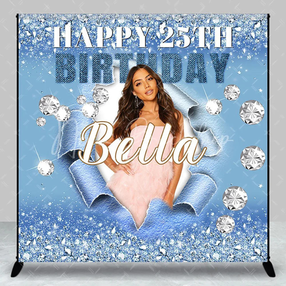 

Custom Photo Blue Torn Paper 25th Birthday Backdrop for Boy, Grunge Art Photography Background Photo Booth Decoration