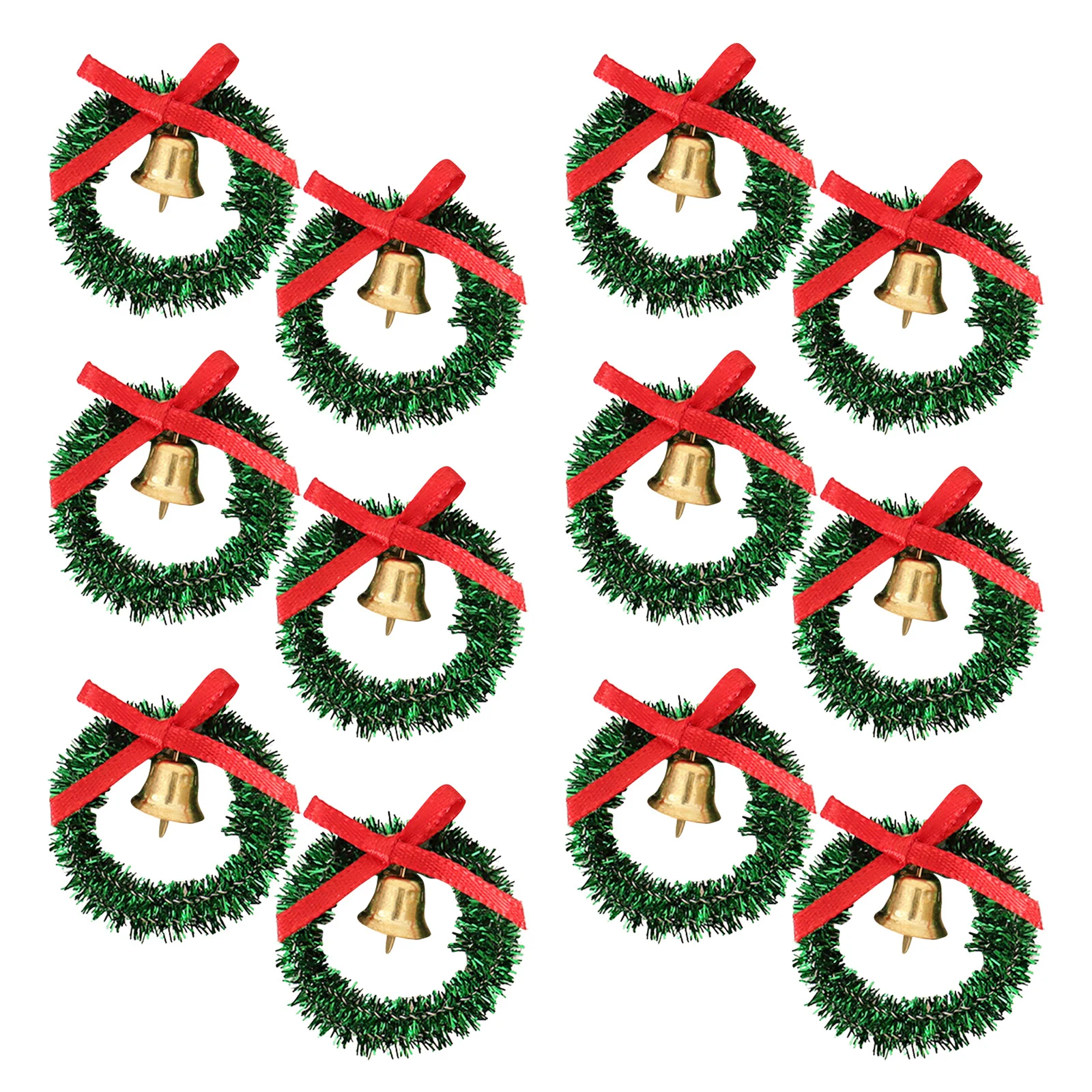

12Pcs Mini Christmas Bow Bell Wreaths Decorative Hanging Artificial Miniature Wreaths for Dollhouse Window Xmas Tree Home