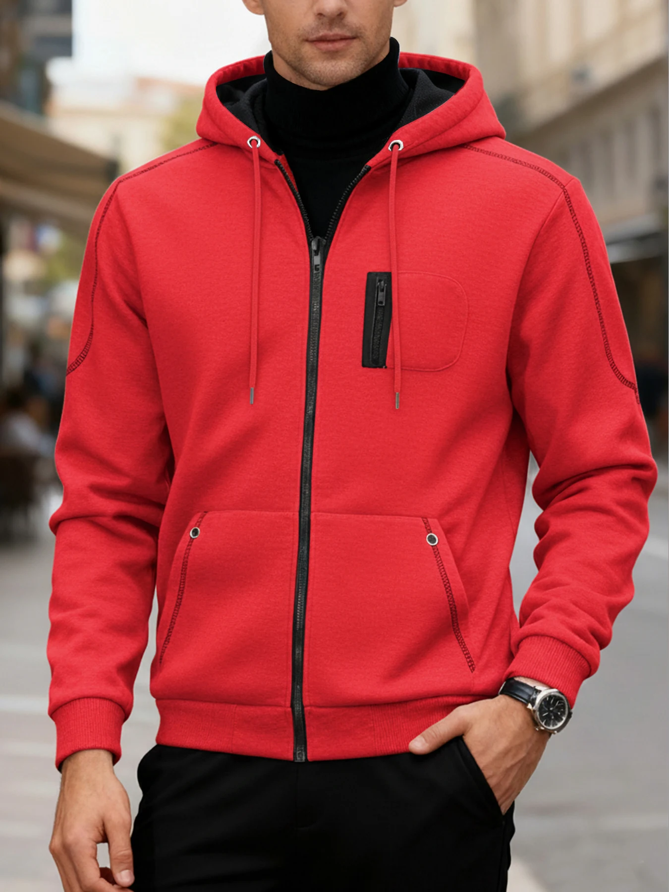 Men\'s Jackets Fashion Hoodies Long Sleeve Zipper Hoodie Hooded Fleece Sweatshirts Casual Sports Men Clothing Plus Size Black Whi