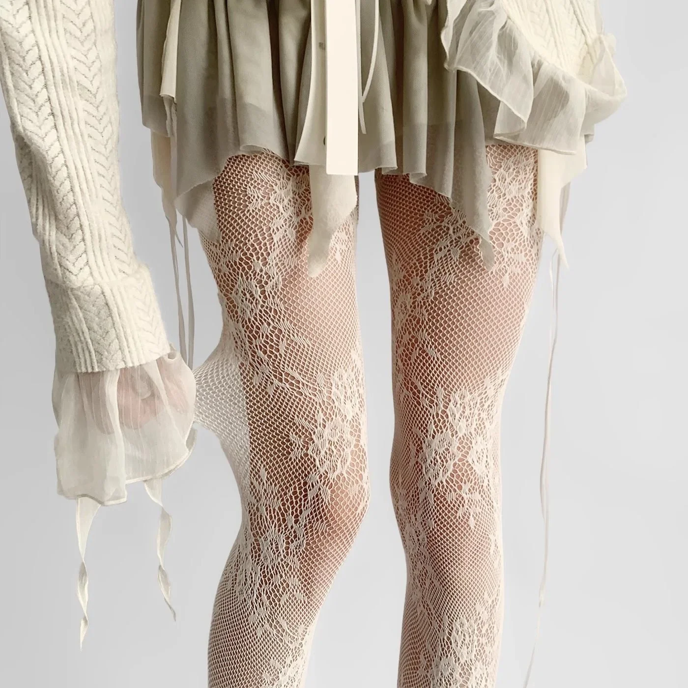 Sommer Damen Sexy Netz-Spitzen-Strümpfe mit Blumenmuster, Overknee-Strümpfe, Netzstrümpfe, Modische Retro-Blumen Mädchen Alltags-Strumpfhose