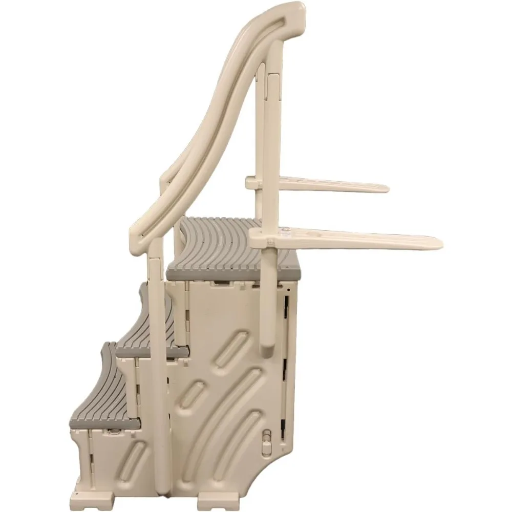 ขั้นตอนสระว่ายน้ําฝังพื้นแบบหล่นเข้าโค้ง 3 ระบบเข้าบันไดพร้อมราวจับ 2 อันและขายึดแบบปรับได้ - ขั้นตอนฐาน, Tr สีเทา