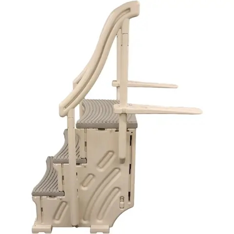 घुमावदार ड्रॉप-इन इनग्राउंड पूल स्टेप 3 ट्रेड सीढ़ी प्रवेश प्रणाली w/ 2 हैंडरेल्स और एडजस्टेबल माउंटिंग ब्रैकेट्स - बेस स्टेप, ग्रे ट्र 10 best sales सीढ़ियाँ - №7