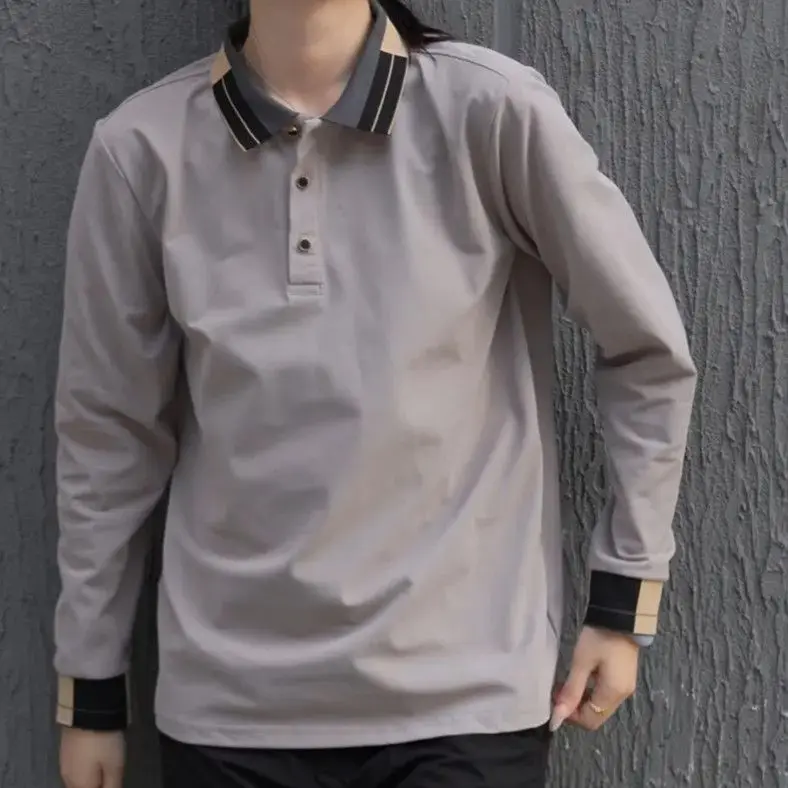 

Faionable повседневная мужская футболка Long Sve irt с воротником-стойкой и базовым слоем, осенняя новинка, облегающая трикотажная одежда