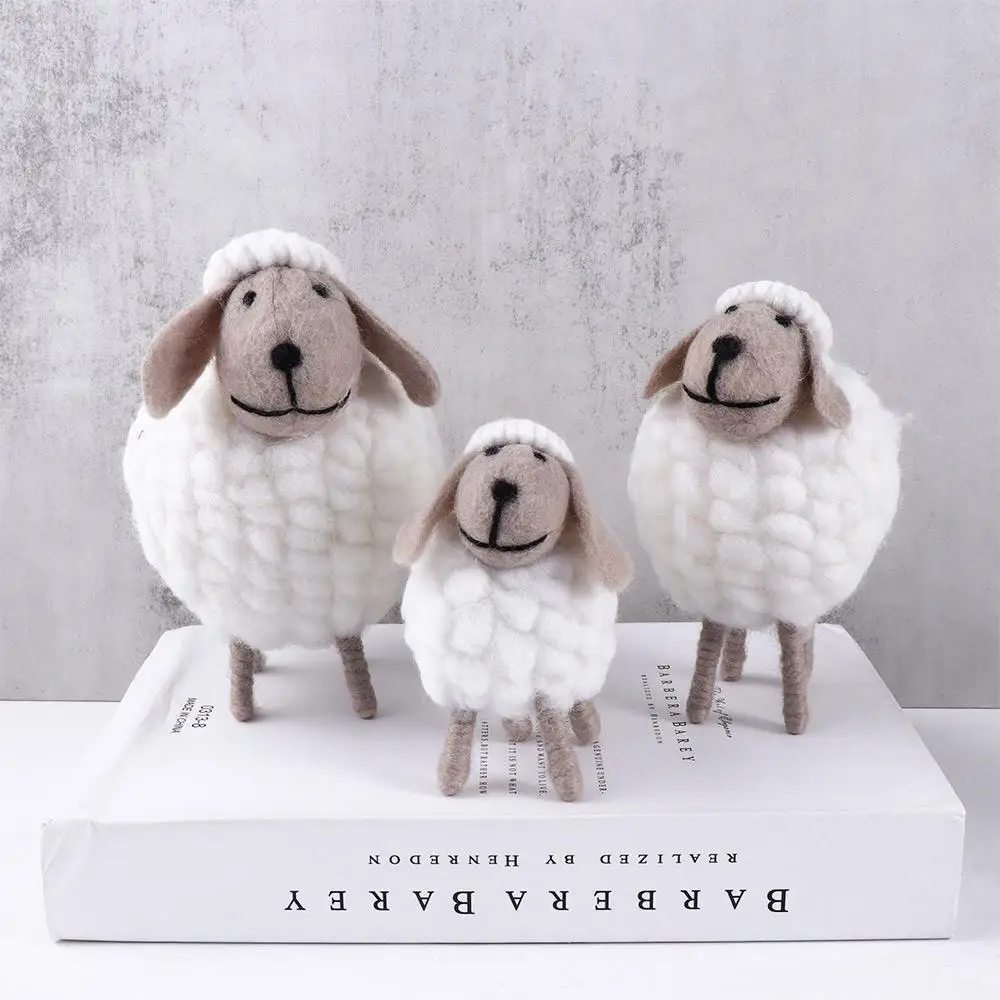 Crafts Cute Toys Miniatures Kid Gift Birthday Wool Felt Sheep Desktop Decor Home Furnishings Mini Table Ornament Figurines