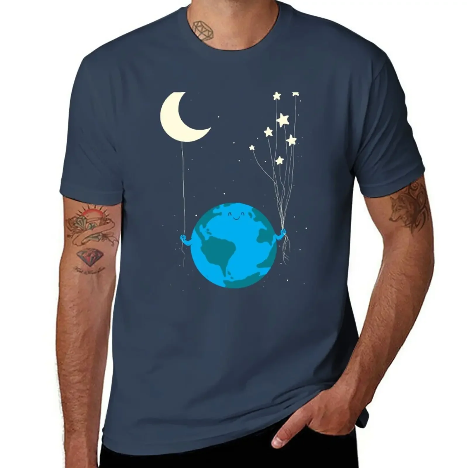 Under the moon and stars T-Shirt boys animal print summer clothes fitted t shirts for men