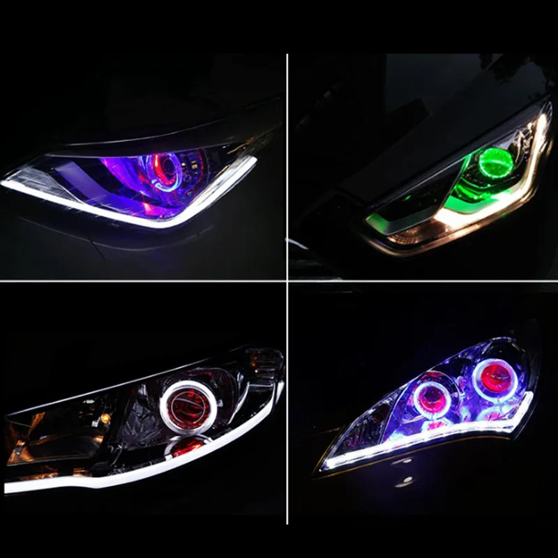 SENLO 2PCS APP Bluetooth Compitable RGB LED Colorful Devil Eyes Demon 360 High Quality Light Retrofit Car Projector MH1 Lens