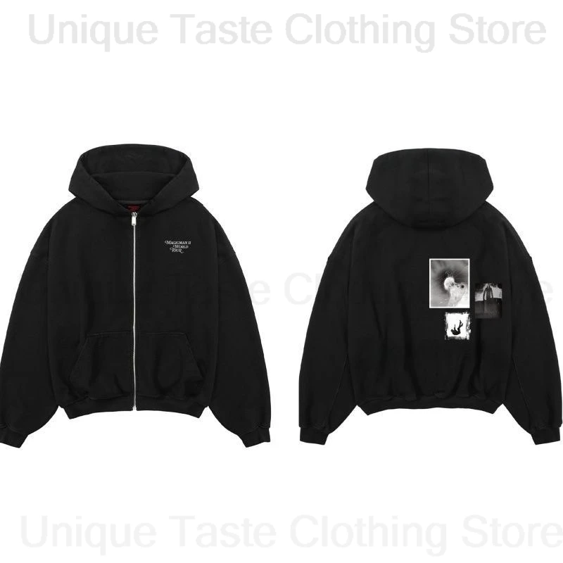 Jackson Wang MAGICMAN 2, gleicher Reißverschluss, Hoodies für Damen und Herren, hochwertig, Herbst, warm, locker, Sweatshirt, Mantel, modischer Kapuzenpullover mit Buchstaben-Aufdruck