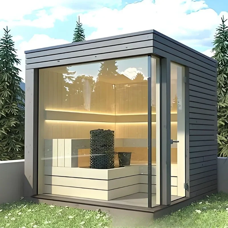 High-end outdoor 4-6 person square solid wood sauna far infrared steam room cross-border supply electric stove sauna room