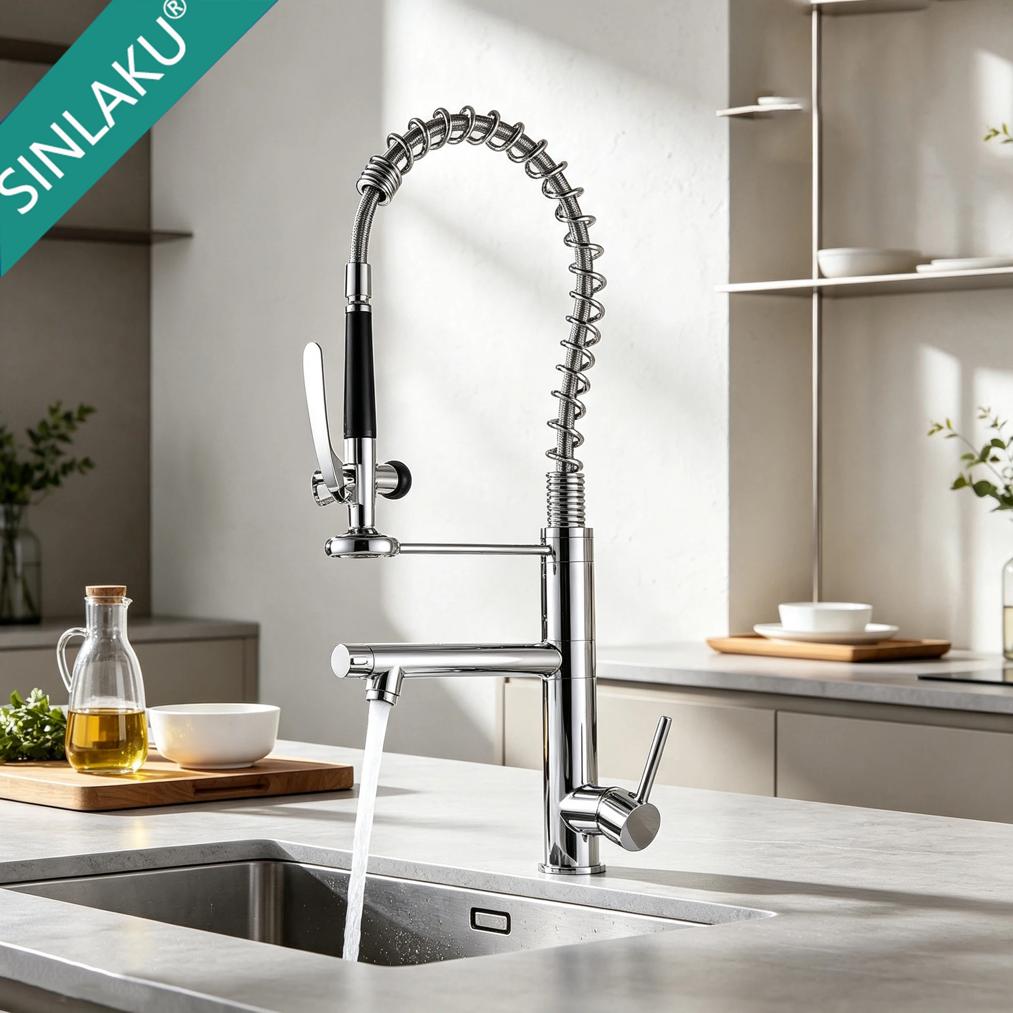 Commercial Kitchen Faucet - SINLAKU Brass Pre‑Rinse Kitchen Faucet Spring