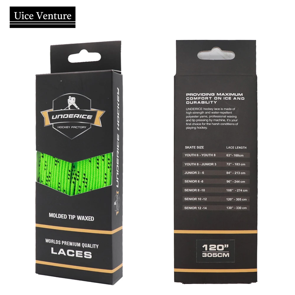 Ice Hockey Shoelaces Box-Packed Ice Hockey Skate Laces 84/96/108/120in Dual Layer Braid Extra Reinforced Waxed Tip Shoelace