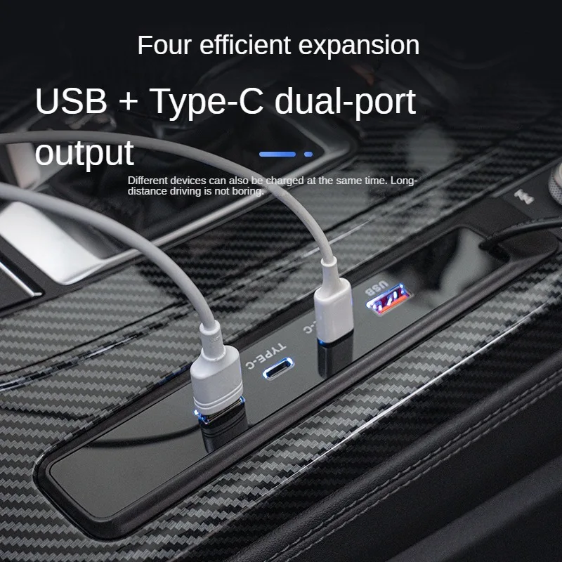 For Audi Q5 2018-2024 Car Fast Charger 90W USB Shunt Hub Splitter With Cigarette Light To Adapter Type C USB Charging