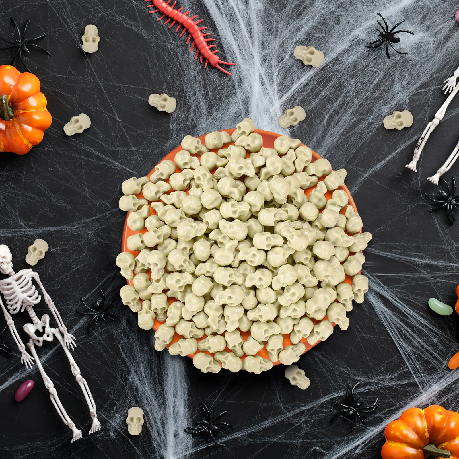 

150Pcs Halloween Skull Decor Small Plastic Mini Skulls Spooky Head Charms Party Supplies Haunted House