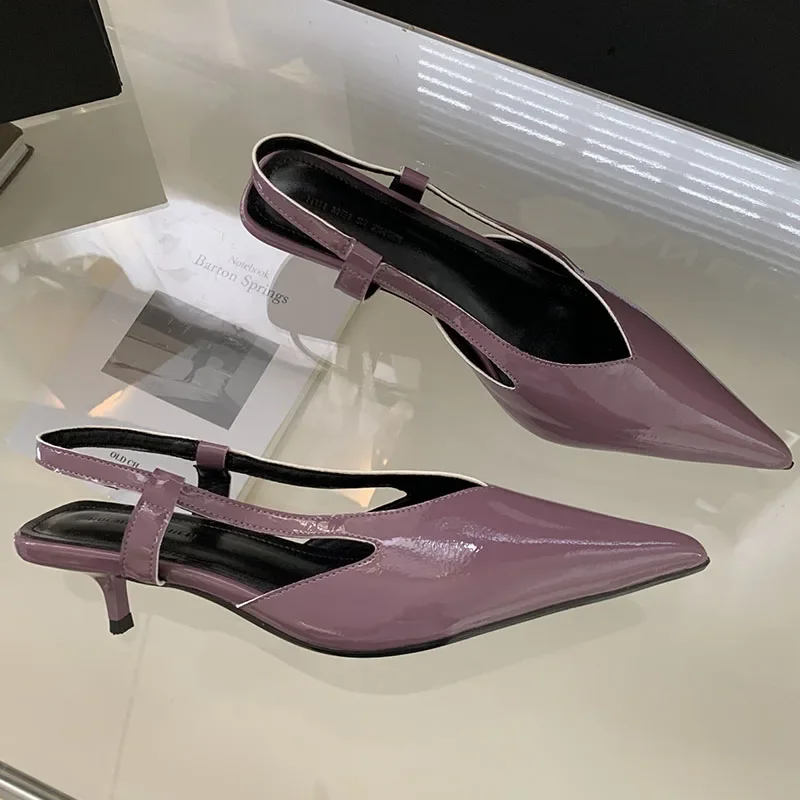 

Fashion Pointed Toe Ladies Heeled Sandals Shoes 2024 Female Slingbacks Shallow Footwear Purple Women Low Heel Pumps Shoes Mules