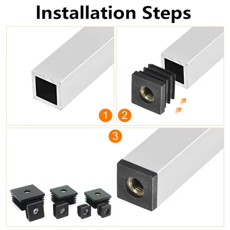 M6/M8 Plastic Square Pipe Plugs with M6 M8 Nut Hole, Blanking End Caps for Tube Furniture Leg Feet  Cover Inserts