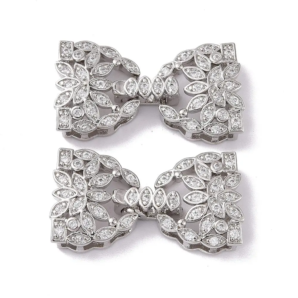 PandaHall 10 Stück Messing-Micro-Pave-CZ-Bowknot-Faltschließen, Gold/Silber, 26,5 mm, Dreieck, 12,5 x 14,5 x 5 mm, für die Schmuckherstellung – Detail 6