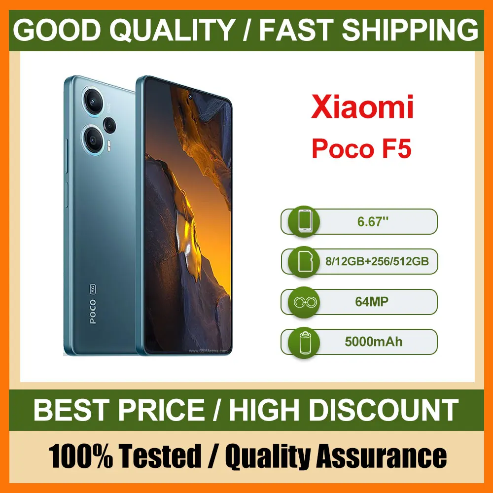 هاتف محمول أصلي مستعمل Xiaomi Poco F5 5G غير مقفول 6.67 بوصة 5000 مللي أمبير 64 ميجابكسل Qualcomm SM7475-AB Snapdragon 7+ Gen 2