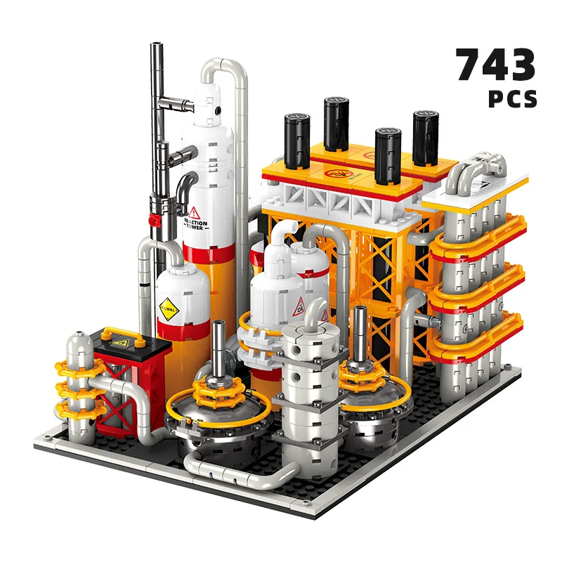 مجموعة مكعبات بناء لتصريف زيت المدينة آلة الضخ 3 في 1 مصنع كيميائي، مصنع تخزين النقل ألعاب تعليمية للأطفال